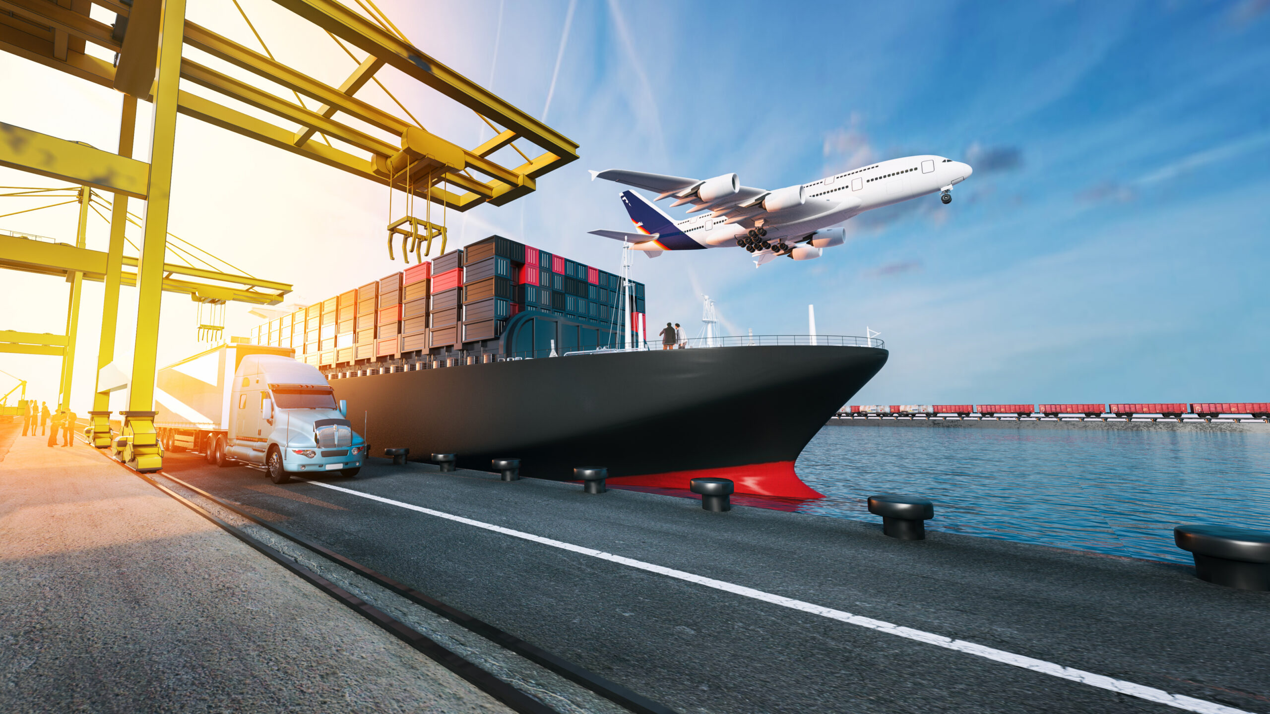 Plane trucks are flying towards the destination with the brighte